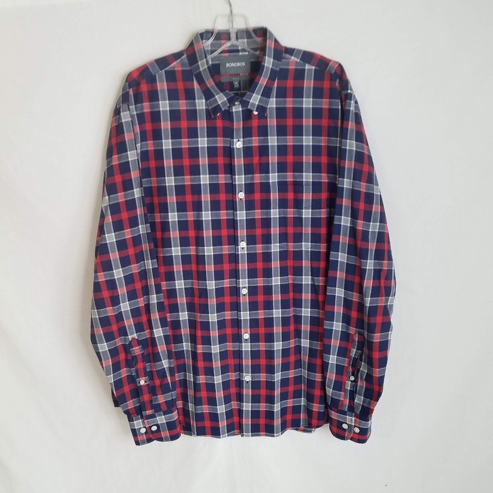 Bonobos Plaid Button Front Long Sleeve Shirt SLIM‎ FIT Mens Size XL